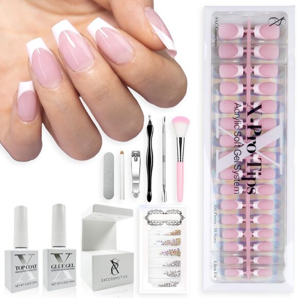 Other - Cosmetics French Tip Press On Nails Pink Series, Small Coffin X-Pro Tips Starter